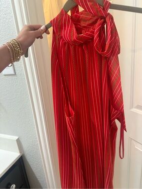 Banana Republic Red Striped Halter Midi Dress